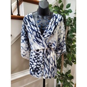 Fab'rik Women's Blue & White Polyester V-Neck Long Sleeve Romper Size Small